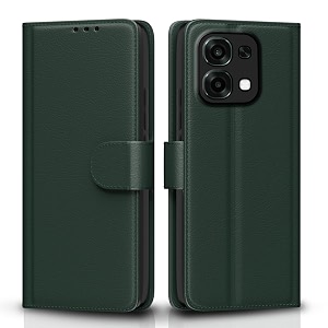 pikkme flip cover for oppo f31 5g  oppo f33 5g leather finish  inside tpu with card pockets  wallet stand and shock proof  complete protection flip case green