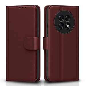 pikkme flip cover for oppo f31 pro plus 5g leather finish  inside tpu with card pockets  wallet stand and shock proof  complete protection flip casebrown