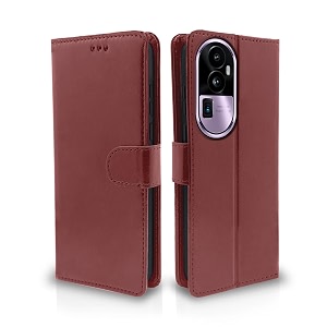 pikkme flip cover for oppo reno 10 pro plus 5g  leather finish  shockproof with card pockets amp wallet stand  ultimate protection casebrown