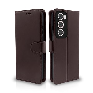 pikkme flip cover for oppo reno 12 pro 5g  leather finish  shockproof with card pockets amp wallet stand  ultimate protection case coffee