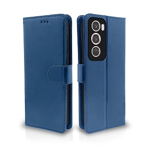 pikkme flip cover for oppo reno 12 pro 5g  leather finish  shockproof with card pockets amp wallet stand  ultimate protection case blue