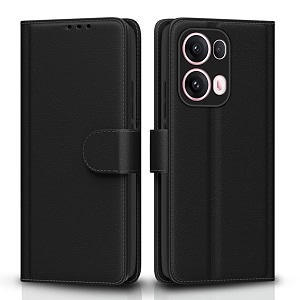 pikkme flip cover for oppo reno 13 pro 5g  leather finish  shockproof with card pockets amp wallet stand  ultimate protection caseblack