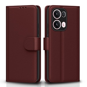 pikkme flip cover for oppo reno 13 pro 5g  leather finish  shockproof with card pockets amp wallet stand  ultimate protection casebrown