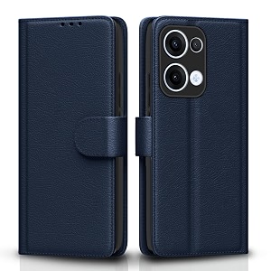pikkme flip cover for oppo reno 13 5g  leather finish  shockproof with card pockets amp wallet stand  ultimate protection case blue