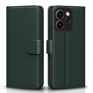 pikkme flip cover for oppo reno 15 pro mini 5g leather finish  inside tpu with card pockets  wallet stand and shock proof  complete protection flip case green