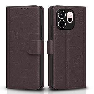 pikkme flip cover for oppo reno 15c 5g leather finish  inside tpu with card pockets  wallet stand and shock proof  complete protection flip case coffee
