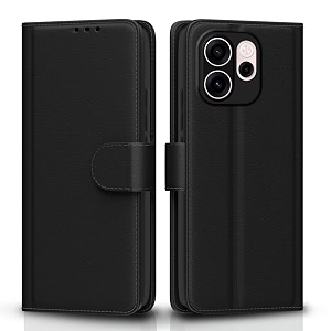 pikkme flip cover for oppo reno 15c 5g leather finish  inside tpu with card pockets  wallet stand and shock proof  complete protection flip case black