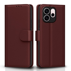 pikkme flip cover for oppo reno 15c 5g leather finish  inside tpu with card pockets  wallet stand and shock proof  complete protection flip case brown