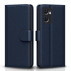 pikkme flip cover for oppo reno 7 5g leather finish  inside tpu with card pockets  wallet stand and shock proof  complete protection flip case blue