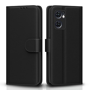 pikkme flip cover for oppo reno 7 5g leather finish  inside tpu with card pockets  wallet stand and shock proof  complete protection flip case black