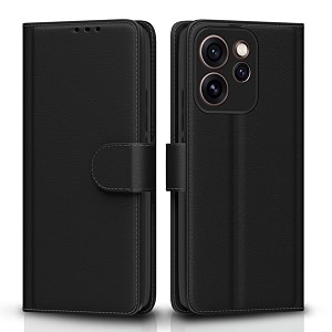 pikkme flip cover for oppo reno15 pro 5g leather finish  inside tpu with card pockets  wallet stand and shock proof  complete protection flip case black