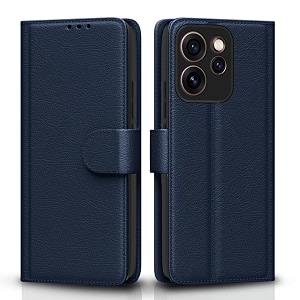 pikkme flip cover for oppo reno15 pro 5g leather finish  inside tpu with card pockets  wallet stand and shock proof  complete protection flip case blue