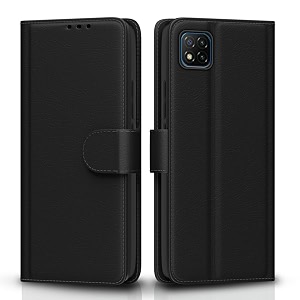 pikkme flip cover for poco c3 leather finish  shockproof with card pockets amp wallet stand  ultimate protection caseblack