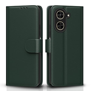 pikkme flip cover for poco c71  redmi a5 leather finish  inside tpu with card pockets  wallet stand and shock proof  complete protection flip casegreen