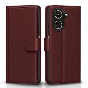 pikkme flip cover for poco c71  redmi a5 leather finish  inside tpu with card pockets  wallet stand and shock proof  complete protection flip casebrown