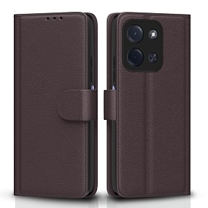 pikkme flip cover for poco c85 5g leather finish  inside tpu with card pockets  wallet stand and shock proof  complete protection flip case coffee