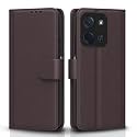 Pikkme Flip Cover for Poco C85 5G Leather Finish | Inside TPU with Card Pockets | Wallet Stand and Shock Proof | Complete Protection Flip Case (Coffee)