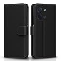 Pikkme Flip Cover for Poco C85 5G Leather Finish | Inside TPU with Card Pockets | Wallet Stand and Shock Proof | Complete Protection Flip Case (Black)