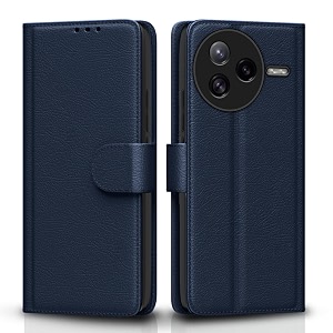 pikkme flip cover for poco f7 pro 5g leather finish  inside tpu with card pockets  wallet stand and shock proof  complete protection flip caseblue