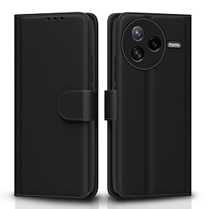 pikkme flip cover for poco f7 pro 5g leather finish  inside tpu with card pockets  wallet stand and shock proof  complete protection flip caseblack