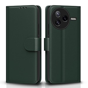pikkme flip cover for poco f7 ultra 5g leather finish  inside tpu with card pockets  wallet stand and shock proof  complete protection flip casegreen