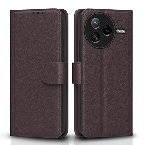 pikkme flip cover for poco f7 ultra 5g leather finish  inside tpu with card pockets  wallet stand and shock proof  complete protection flip casecoffee