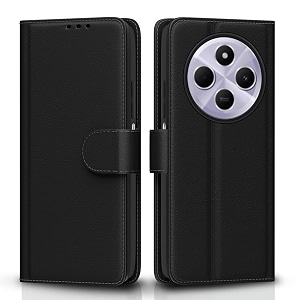 pikkme flip cover for poco m7 5g leather finish  inside tpu with card pockets  wallet stand and shock proof  complete protection flip case black