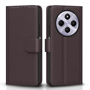 pikkme flip cover for poco m7 5g leather finish  inside tpu with card pockets  wallet stand and shock proof  complete protection flip case coffee