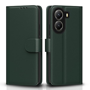 pikkme flip cover for poco x7 pro 5g leather finish  inside tpu with card pockets  wallet stand and shock proof  complete protection flip case green