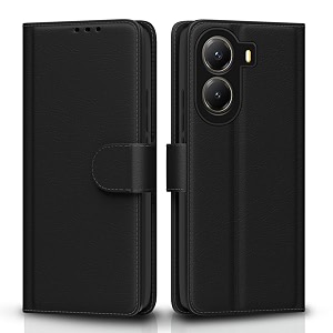 pikkme flip cover for poco x7 pro 5g  leather finish  shockproof with card pockets amp wallet stand  ultimate protection caseblack