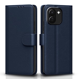 pikkme flip cover for poco x8 power 5g  redmi note 17 pro max 5g leather finish  inside tpu with card pockets  wallet stand and shock proof  complete protection flip case blue