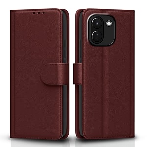 pikkme flip cover for poco x8 power 5g  redmi note 17 pro max 5g leather finish  inside tpu with card pockets  wallet stand and shock proof  complete protection flip case brown