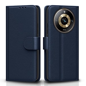 pikkme flip cover for realme 11 pro  11 pro plus 5g  narzo 60 pro 5g  leather finish  shockproof with card pockets amp wallet stand  ultimate protection case blue