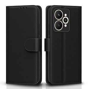 pikkme flip cover for realme 15 5g leather finish  inside tpu with card pockets  wallet stand and shock proof  complete protection flip caseblack