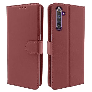 pikkme flip cover for realme 6 pro realme 6 pro  leather finish  shockproof with card pockets amp wallet stand  ultimate protection case brown