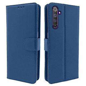 pikkme flip cover for realme 6 pro  leather finish  shockproof with card pockets amp wallet stand  ultimate protection caseblue
