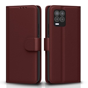 pikkme flip cover for realme 8 4g  8 pro leather finish  shockproof with card pockets amp wallet stand  ultimate protection casebrown