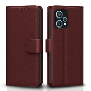 pikkme flip cover for realme 9 pro plus 5g  leather finish  shockproof with card pockets amp wallet stand  ultimate protection casebrown