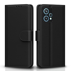 pikkme flip cover for realme 9 pro plus 5g leather finish  shockproof with card pockets amp wallet stand  ultimate protection caseblack