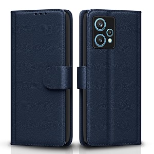 pikkme flip cover for realme 9 pro plus 5g leather finish  shockproof with card pockets amp wallet stand  ultimate protection caseblue