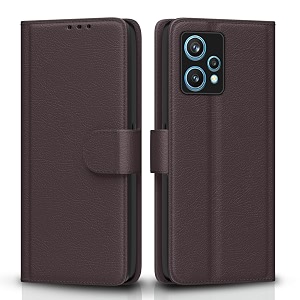 pikkme flip cover for realme 9 pro plus 5g  leather finish  shockproof with card pockets amp wallet stand  ultimate protection casecoffee