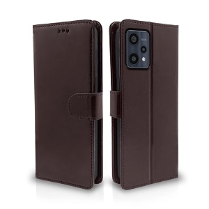 pikkme flip cover for realme 9 pro  leather finish  shockproof with card pockets amp wallet stand  ultimate protection casecoffee