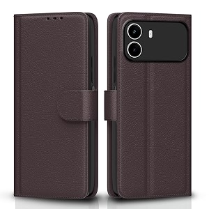pikkme flip cover for realme c100i leather finish  inside tpu with card pockets  wallet stand and shock proof  complete protection flip case coffee