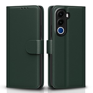 pikkme flip cover for realme c100x leather finish  inside tpu with card pockets  wallet stand and shock proof  complete protection flip case green