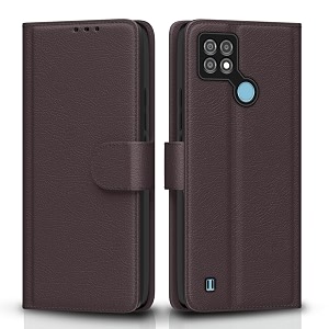 pikkme flip cover for realme c21y  leather finish  shockproof with card pockets amp wallet stand  ultimate protection casecoffee
