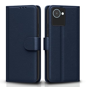 pikkme flip cover for realme c30  narzo 50i prime leather finish  shockproof with card pockets amp wallet stand  ultimate protection caseblue