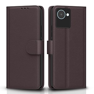 pikkme flip cover for realme c30  narzo 50i prime  leather finish  shockproof with card pockets amp wallet stand  ultimate protection casecoffee