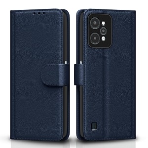 pikkme flip cover for realme c31 leather finish  shockproof with card pockets amp wallet stand  ultimate protection caseblue