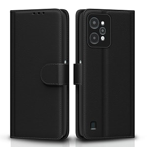 pikkme flip cover for realme c31  leather finish  shockproof with card pockets amp wallet stand  ultimate protection caseblack
