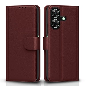 pikkme flip cover for realme c61 narzo n61  leather finish  shockproof with card pockets amp wallet stand  ultimate protection casebrown